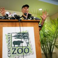 Thane Maynard, executive director of the Cincinnati Zoo and Botanical Gardens, speaks to reporters two days after a boy tumbled into a moat and officials were forced to kill Harambe, a western lowland gorilla, in Cincinnati, Ohio, Monday. Police probe boy's entry into zoo gorilla exhibit, animal's killing; federal investigation also in works