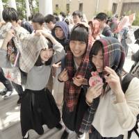 Students from Omiya Kita High School pose at Tokyo Camii on April 26. | YOSHIAKI MIURA