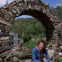 Mary Reynolds sits in front of the moon gate of her “Celtic Sanctuary” garden, which won gold at the Chelsea Flower Show in 2002. Mary Reynolds says gardeners should take a walk on the wild side
