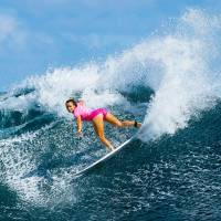 France’s Johanne Defay competes in a World Surf League event in Tavarua, Fiji, on May 31. Olympic chiefs back five sports for Tokyo 2020