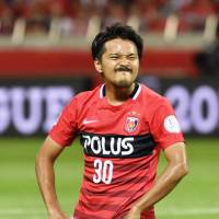 Urawa Reds striker Shinzo Koroki reacts during Saturday\'s 2-0 defeat to Kashima Antlers. | KYODO