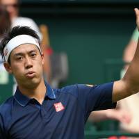 Kei Nishikori withdrew from the Gerry Weber Open on Wednesday due to an injury in his oblique muscles. | AFP-JIJI