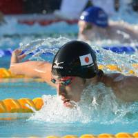 Kosuke Hagino competes in the men\'s 400-meter individual medley in a Mare Nostrum tour meet  in  Canet-En-Roussillon, France, on Wednesday. Hagino won the race in  4 minutes, 9.52 seconds. | KYODO