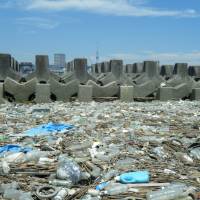 Bottles and other plastic waste are seen on the banks of the Arakawa River in Tokyo’s Edogawa Ward on July 7. Plastic debris in oceans a growing hazard as toxins climb the food chain