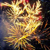 Fireworks are seen from Tokyo Skytree\'s observation deck on Saturday in Tokyo\'s Sumida Ward. | YOSHIAKI MIURA