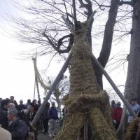 A huge rice-rope vagina is readied for penetration by a rope phallus at a fertility festival in Nara Prefecture. | JOHN DOUGILL / GREEN SHINTO