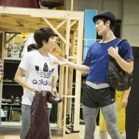 There\'s no business like shoe business: Teppei Koike (center) and Haruma Miura take part in rehearsals for the Japanese production of \"Kinky Boots.\" | © LESLIE KEE