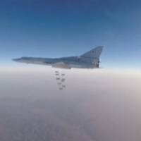 A still image, taken from video footage and released by Russia\'s Defence Ministry on August 11, 2016, shows a Russian Tupolev Tu-22M3 long-range bomber dropping off bombs at an unknown location in Syria. Ministry of Defence of the Russian Federation/Handout via REUTERS ATTENTION EDITORS &#8212; THIS IMAGE WAS PROVIDED BY A THIRD PARTY. EDITORIAL USE ONLY. NO RESALES. NO ARCHIVES. | MINISTRY OF DEFENSE OF THE RUSSIAN FEDERATION / HANDOUT VIA REUTERS