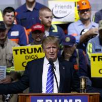 Republican presidential candidate Donald Trump speaks during a campaign rally Wednesday in Abingdon, Virginia. | AP