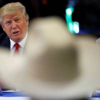 Republican presidential nominee Donald Trump speaks during a round table discussion with law enforcement officials in Akron, Ohio, Monday. | REUTERS