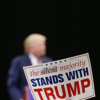 Republican presidential nominee Donald Trump speaks during a campaign rally in Columbus, Ohio, Monday. | AFP-JIJI