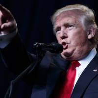 Republican presidential candidate Donald Trump speaks during a campaign rally Friday in Green Bay, Wisconsin. | AP