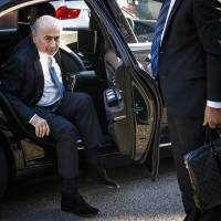 Former FIFA president Sepp Blatter arrives at the International Court of Arbitration for Sport for his appeal on a six-year ban on soccer-related activities in Lausanne, Switzerland, on Thursday. Blatter makes appearance at CAS to appeal six-year ban