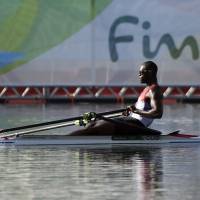 Cuba\'s Angel Fournier Rodriguez rows during the men\'s single sculls competition at Lagoa Stadium during the 2016 Rio de Janeiro Olympics in Rio de Janeiro on Saturday. | AFP-JIJI