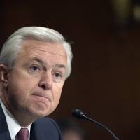 Wells Fargo CEO John Stumpf testifies Tuesday on Capitol Hill in Washington, before the Senate Banking Committee. Stumpf was called before the committee for betraying customers\' trust in a scandal over allegations that employees opened millions of unauthorized accounts to meet aggressive sales targets. The employees said they were trying to sell enough bank products just to keep their jobs. | AP