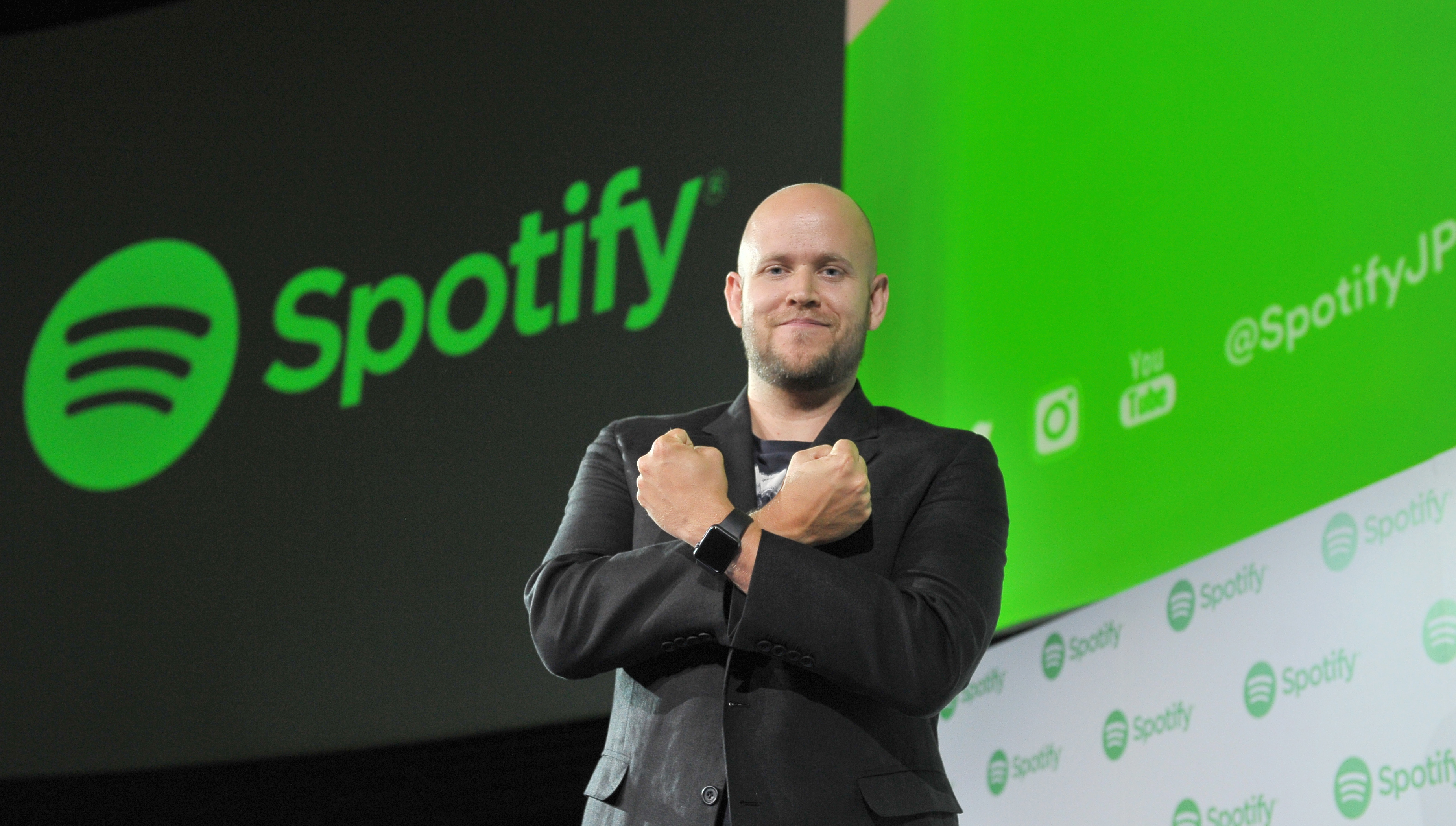 Daniel Ek, founder and CEO of music streaming giant Spotify, launches the service in Japan on Thursday. He appeared at a news conference in Tokyo. | YOSHIAKI MIURA