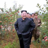 North Korean leader Kim Jong Un gives field guidance to the Kosan Combined Fruit Farm in this undated photo released by North Korea\'s Korean Central News Agency (KCNA) in Pyongyang Sunday. | KCNA VIA REUTERS