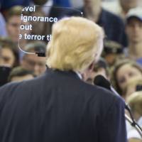 Republican U.S. presidential candidate Donald Trump speaks during a campaign rally at High Point University in High Point, North Carolina, on Tuesday. | AP