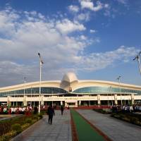 The new terminal at Ashgabat\'s international airport is seen Saturday, the day it was opened. The project is part of Turkmenistan\'s goal of becoming a \"transport bridge\" between Europe and Asia. | AFP-JIJI