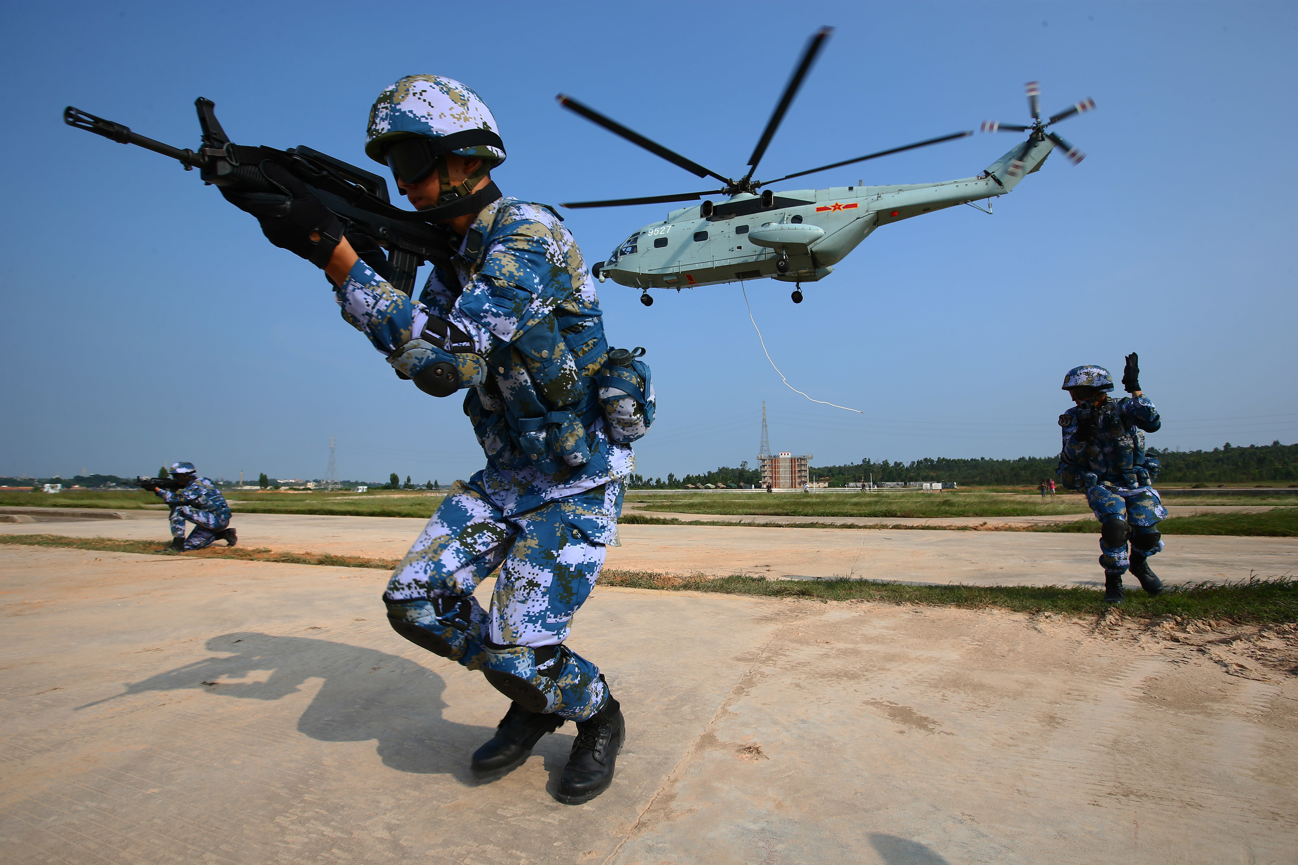 Chinese marines take part in a joint naval drill with Russian forces in Zhanjiang, south China's Guangdong Province, on Sept. 13. | XINHUA NEWS AGENCY / VIA AP