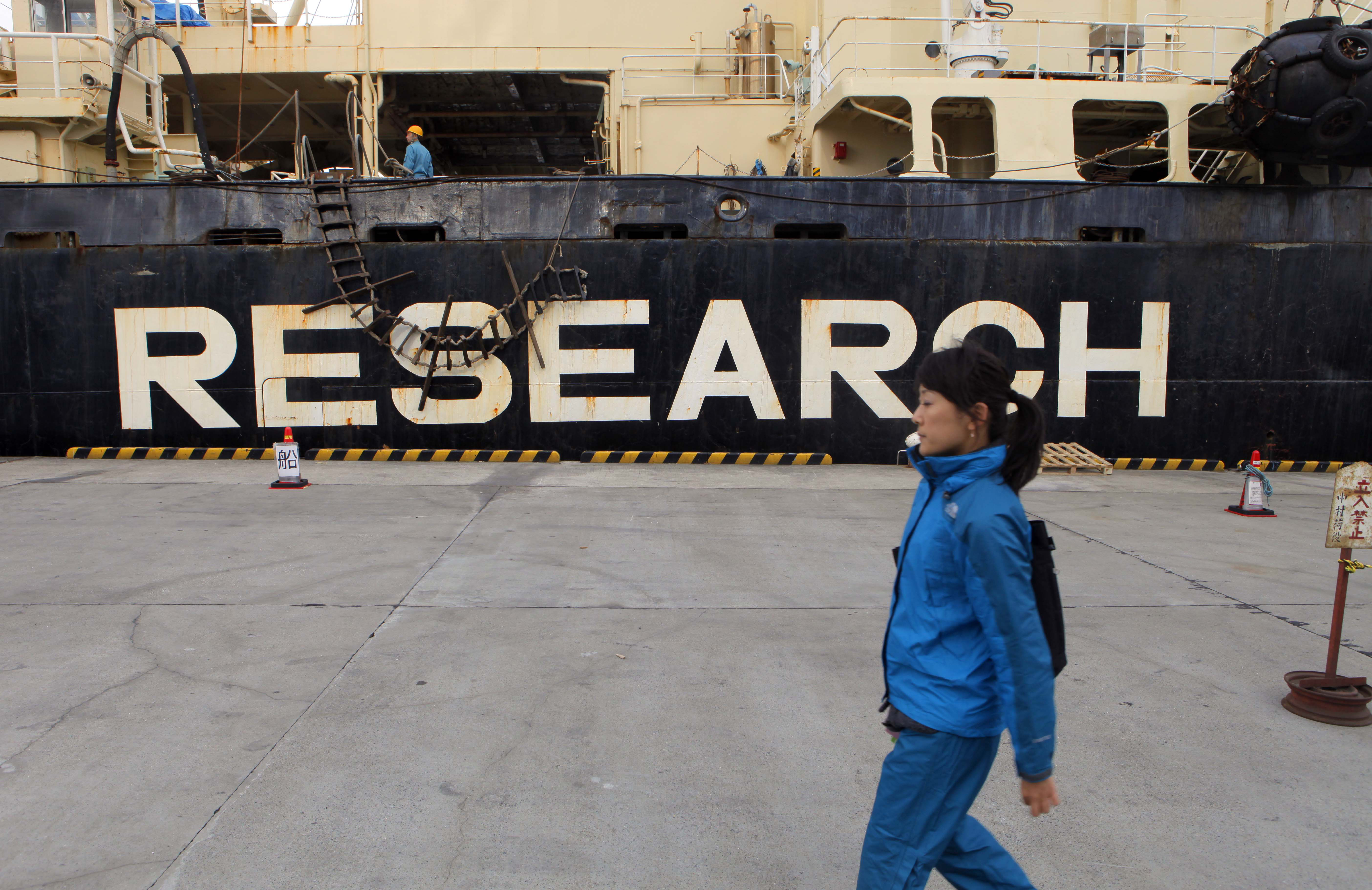 Unchecked: A woman walks by the Nisshin Maru whaling ship in Tokyo in 2011.  | AP