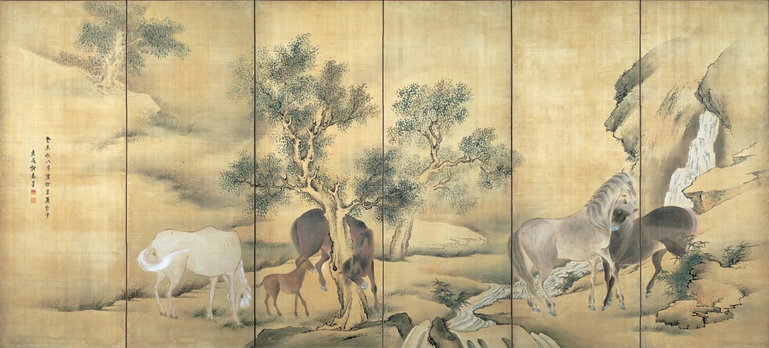 Yosa Buson's 'Wild Horses' (right screen) (1763) | KYOTO NATIONAL MUSEUM