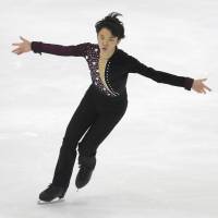 Kazuki Tomono, seen during the men\'s short program on Friday, earned a fourth-place finish at Yokohama Junior Grand Prix. He received a total score of 212.04 points. | KYODO