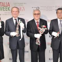 Italy\'s Ambassador Domenico Giorgi (second from left) and his wife, Rita Mannella-Giorgi pose with the Head of the Italian Trade Agency\'s Trade Promotion Office, Aristide Martellini (second from right), and Hiroshi Ohnishi, president &amp; C.E.O. of Isetan Mitsukoshi Holdings. Ltd. at the ribbon-cutting ceremony for \"ITALIA WEEK,\" which celebrates the 150th anniversary of diplomatic Relations between Japan and Italy and Isetan\'s 130th anniversary, at the Isetan Shinjuku Main Building on Sept. 27. | YOSHIAKI MIURA