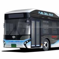 Toyota Motor Corp. will start selling fuel cell buses, like the one in this photo, in Japan from 2017. | TOYOTA / VIA KYODO