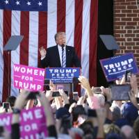 Republican presidential candidate Donald Trump speaks during a campaign stop on Saturday at Regent University in Virginia Beach, Virginia. | AP