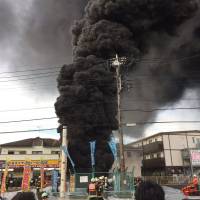 Black smoke billows from a Tokyo Electric Power Co. Holdings Inc. facility in Niiza, Saitama Prefecture, in this photo posted by Twitter user Watson_Yuki on Wednesday. | KYODO