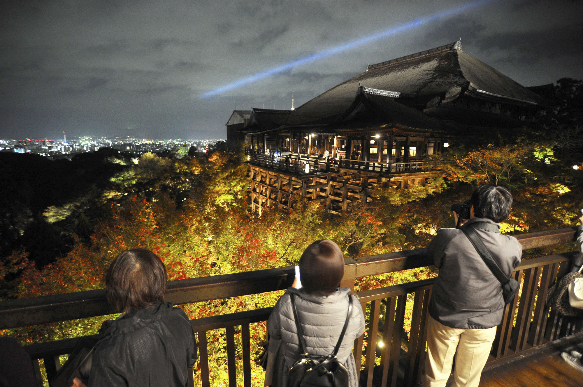 Kiyomizu Temple amid autumn leaves is illuminated last November in the city of Kyoto. | KYODO