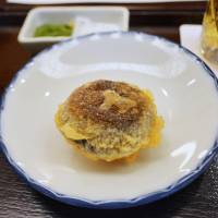 Golden nugget: The shiitake tempura at Endo is wrapped in minced prawn and encrusted is a thin coat of crunchy batter. | J.J. O\'DONOGHUE