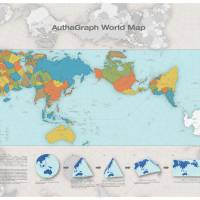 The Good Design Grand Award 2016 winner: Narukawa Laboratory, Keio University Graduate School of Media and Governance and AuthaGraph Co., Ltd.\'s World Map Projection (AuthaGraph Wold Map) re-thinks cartography to create an illustration of earth that, unlike most world-maps, is proportionally correct. | KYODO