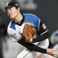 Fighters hurler Kohei Arihara worked seven innings of one-run ball in Game 3 on Friday night. | KYODO