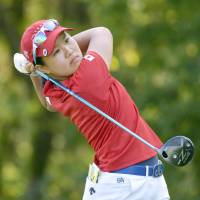 Nasa Hataoka hits a shot during the final round of the Japan Women\'s Open at Karasuyamajo Country Club on Sunday. | KYODO