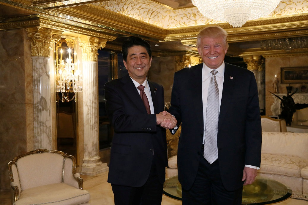 Prime Minister Shinzo Abe meets with U.S. President-elect Donald Trump at Trump Tower in New York on Thursday. | REUTERS