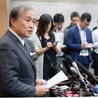 Deputy Foreign Minister Takeo Akiba speaks to reporters after meeting with his Chinese coutperpart on Tuesday in Beijing. KYODO | REUTERS