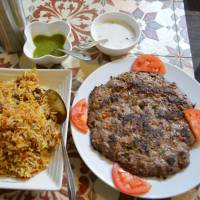 Mutton biryani rice and chapli kebab | J.J. O\'DONOGHUE