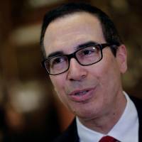 Steven Mnuchin, U.S. President-elect Donald Trump\'s nominee for Treasury secretary, speaks to reporters upon his arrival at Trump Tower in New York on Wednesday. | REUTERS