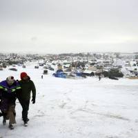 The Oceti Sakowin camp where people have gathered to protest the Dakota Access pipeline is seen Tuesday near Cannon Ball, North Dakota. | AP