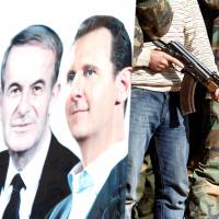 Syrian civilians volunteering to protect their neighborhoods alongside the Syrian Army attend training session near a picture of Syrian President Bashar Assad and his father, late former leader Hafez al-Assad, in Damascus in December 2015. | REUTERS