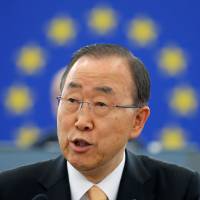 U.N. Secretary-General Ban Ki-moon delivers a speech ahead of a voting session on the Paris U.N. COP 21 Climate Change agreement at the European Parliament in Strasbourg on Oct. 4. U.N. chief Ban may be unwitting loser in South Korean presidential scandal