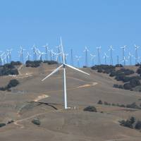 Wind turbines generate power at a wind farm in Tehachapi, California, in this file photo. U.S. wind power enjoys a rebirth as solar's obstacles mount