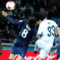 Antlers\' Mu Kanazaki scores his team\'s second goal in the 88th minute on Thursday night. | REUTERS