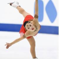 Runner-up Wakaba Higuchi performs her free routine at the national championships on Sunday. | KYODO