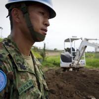 A Japanese engineer overseas work at the U.N. Mission in South Sudan (UNMISS), in Juba, South Sudan, on July 19, 2012. | UN PHOTO / STATON WINTER