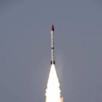 An Ababeel surface-to-surface ballistic missile is launched from an undisclosed location in Pakistan, in this photograph released by Pakistan\'s Inter Services Public Relations (ISPR) on Tuesday.  | INTER SERVICES PUBLIC RELATIONS / AFP-JIJI