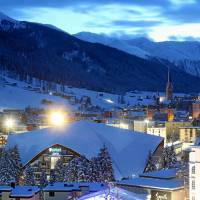 View of Davos showing the congress center where the annual meeting of the World Economic Forum takes place. Uncertain future fed by growing populism, protectionism