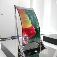 Japan Display Inc.\'s thin-plastic film display, Full Active Flex, is showcased in Tokyo last month. | KAZUAKI NAGATA